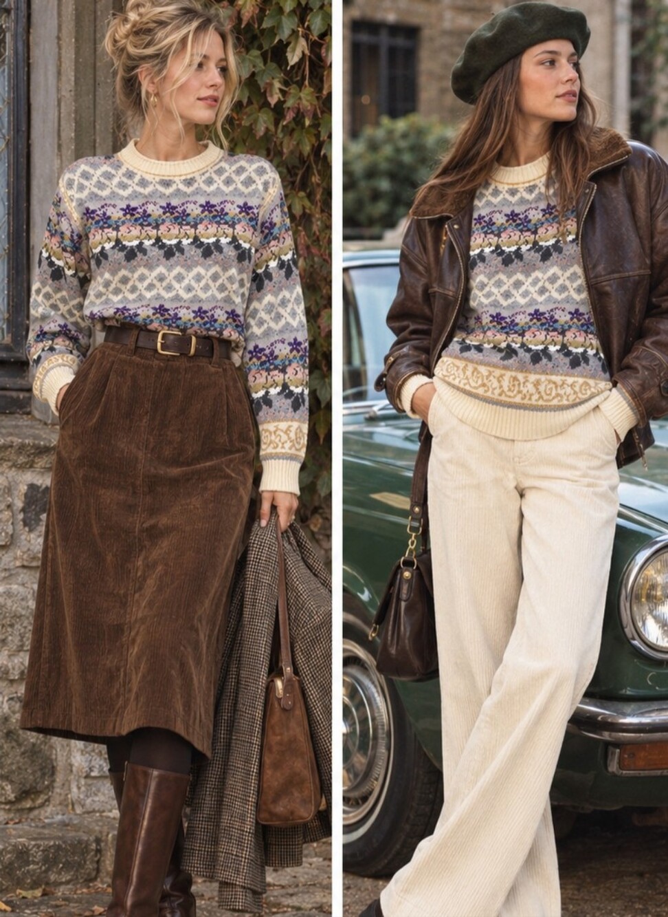 Vintage Cozy Fair Isle Crewneck Sweater - Wool  90's